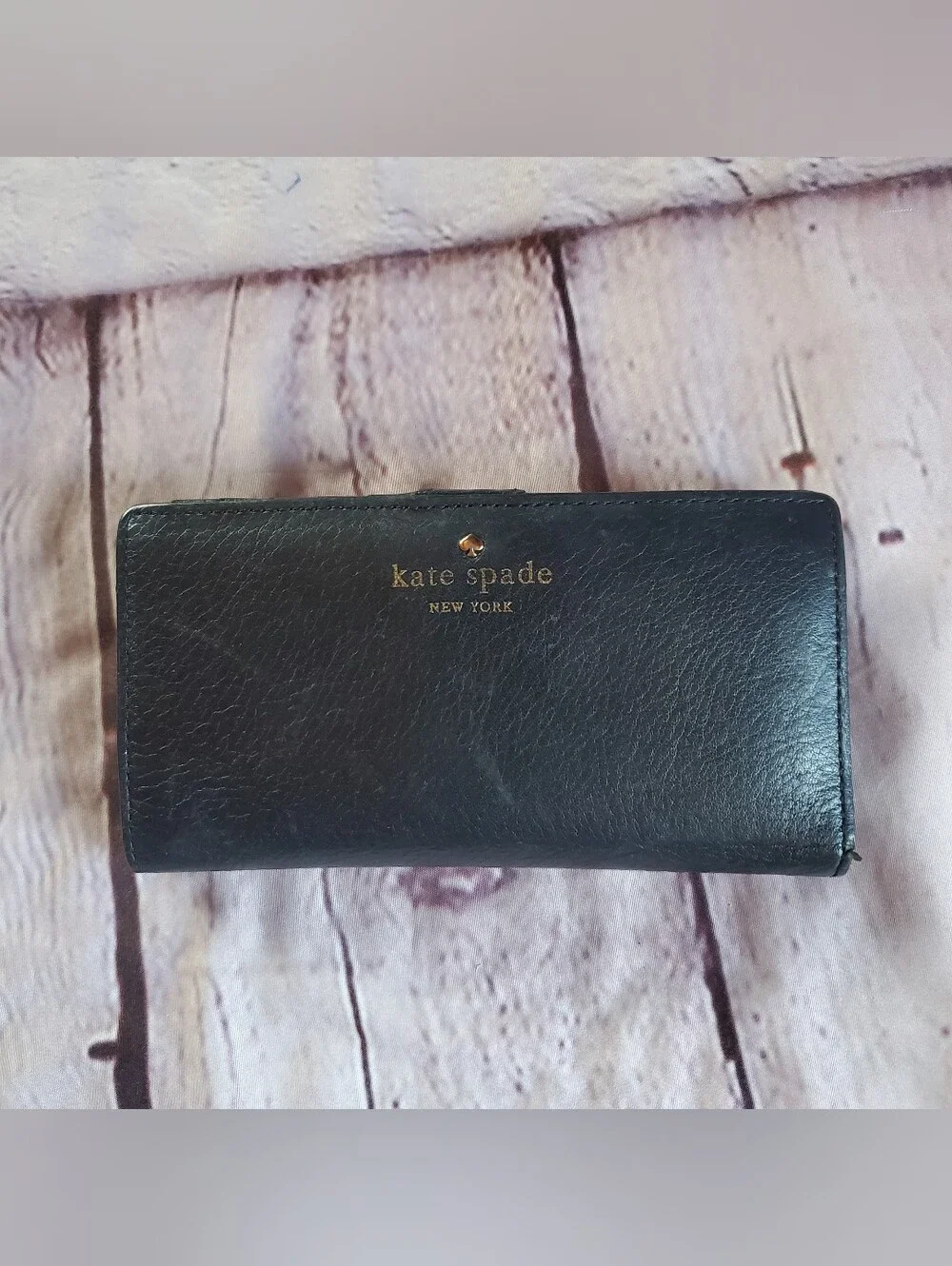 Kate Spade Slim Bailey Black Pebbled Leather Wallet Bifold Credit Checkbook